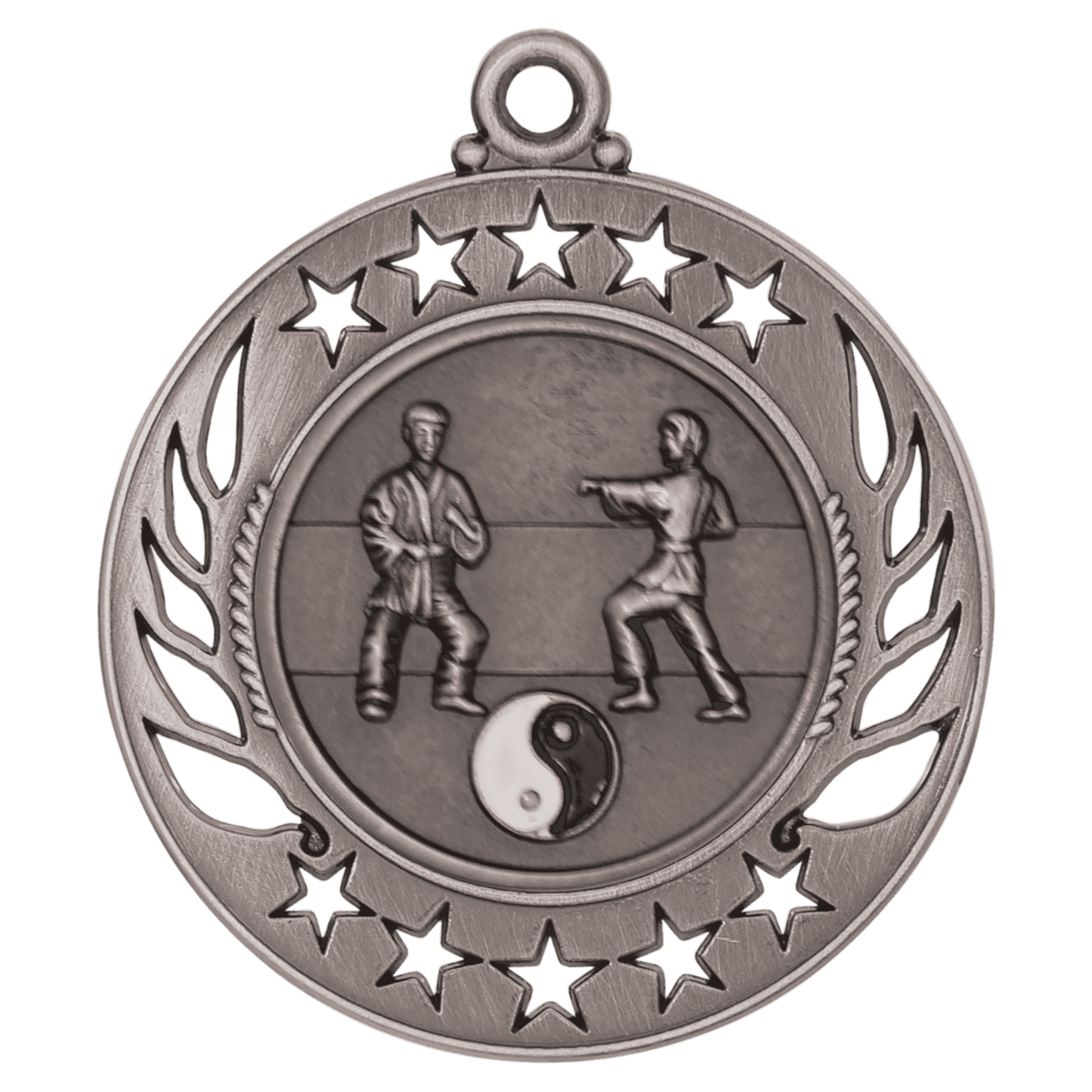 Antique Silver Martial Arts Galaxy Medal - 2 1/4"