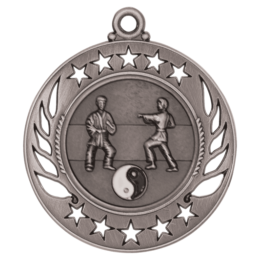Antique Silver Martial Arts Galaxy Medal - 2 1/4"