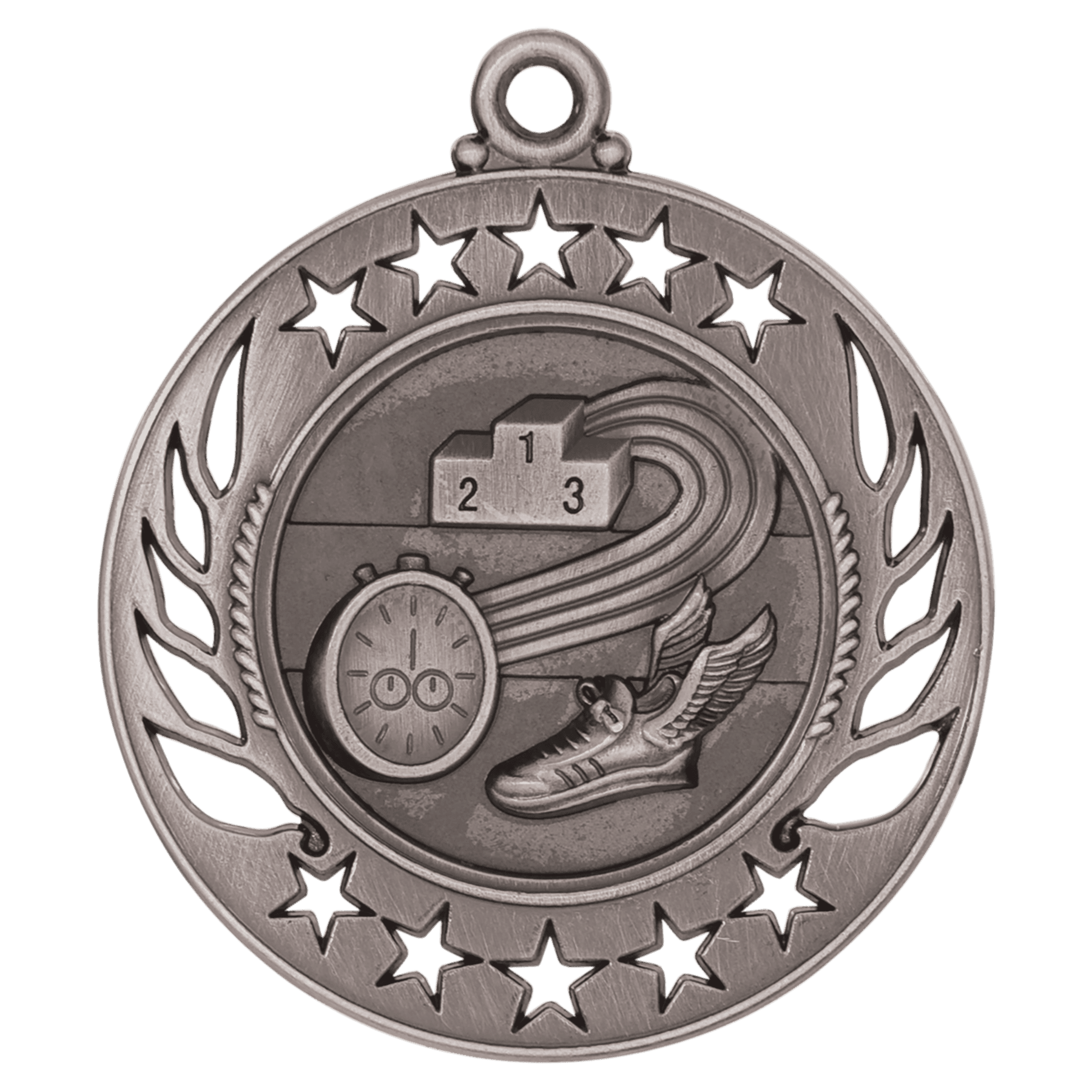 2 1/4" Antique Silver Track Galaxy Medal