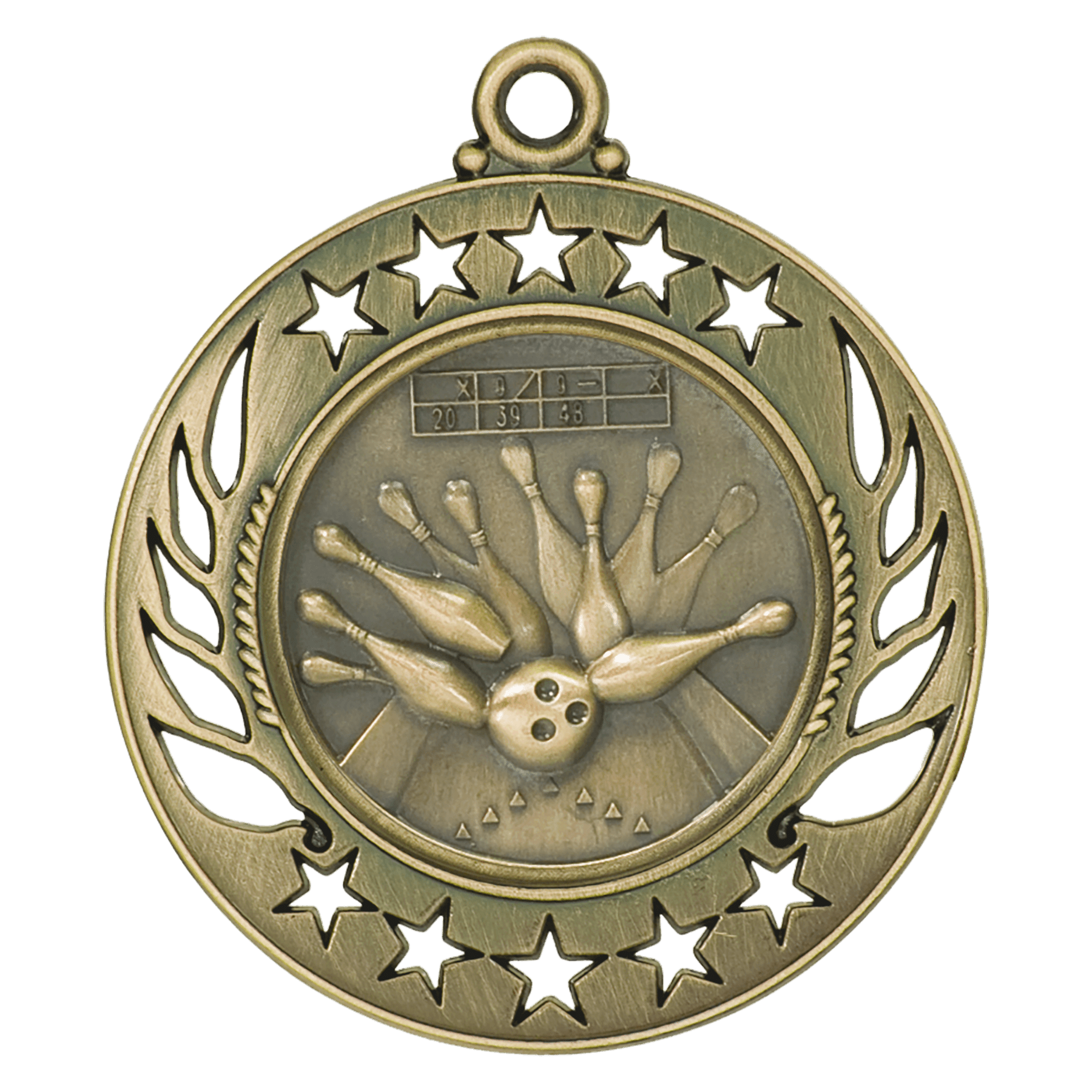 2 1/4" Antique Gold Bowling Galaxy Medal