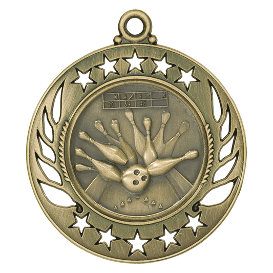 Antique Gold Bowling Galaxy Medal - 2 1/4"
