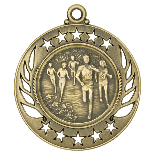Antique Gold Cross Country Galaxy Medal - 2 1/4"