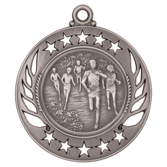 Antique Silver Cross Country Galaxy Medal - 2 1/4"