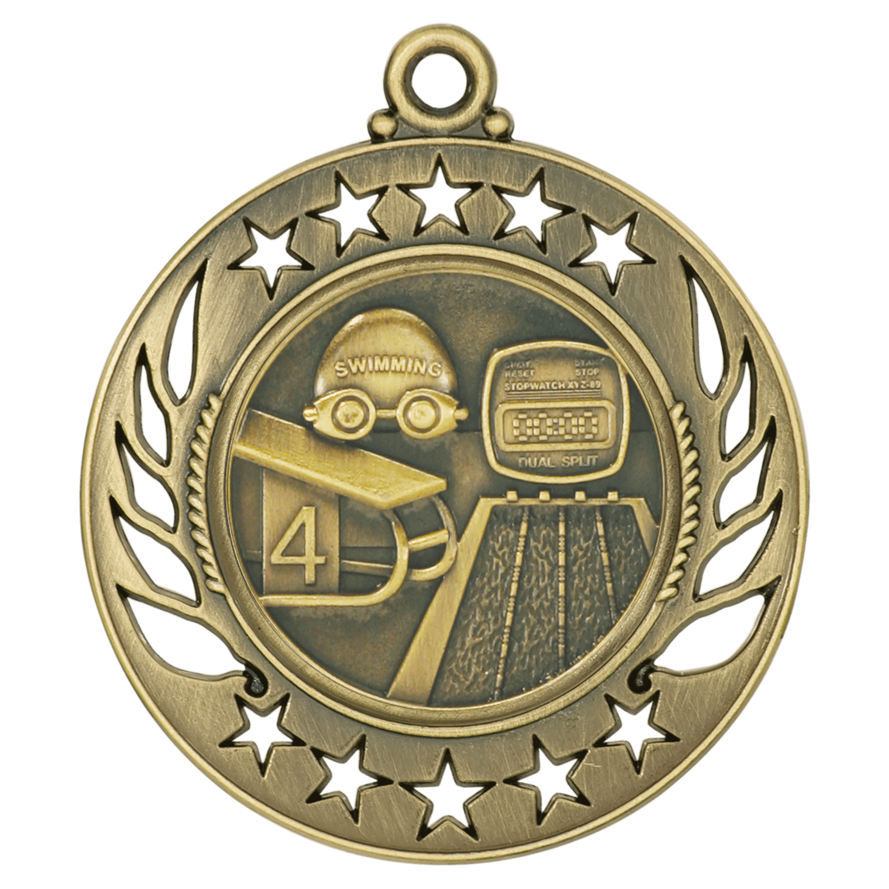 Antique Gold Swimming Galaxy Medal - 2 1/4"