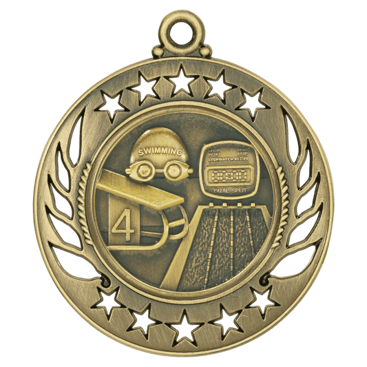 Antique Gold Swimming Galaxy Medal - 2 1/4"