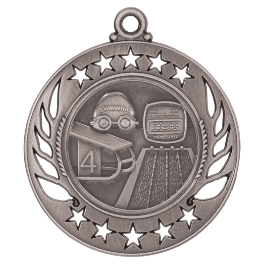 Antique Silver Swimming Galaxy Medal - 2 1/4"