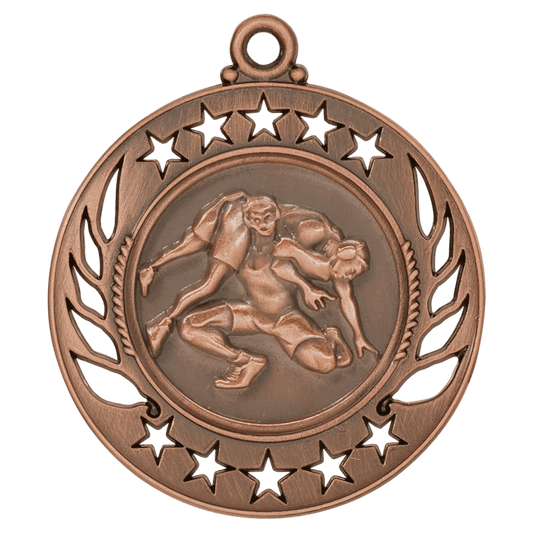 Antique Bronze Wrestling Galaxy Medal - 2 1/4"