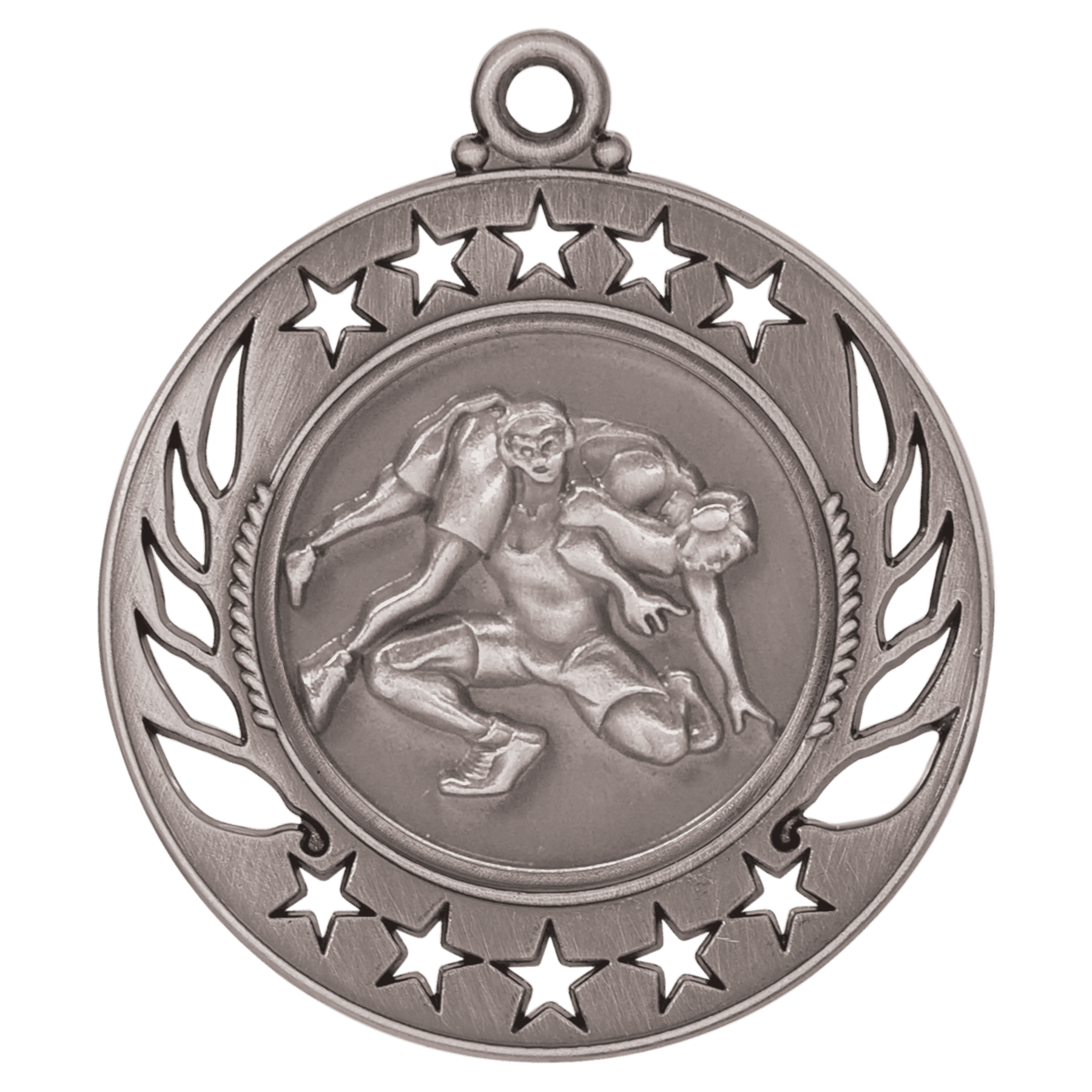 Antique Silver Wrestling Galaxy Medal - 2 1/4"
