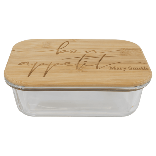 oz. Rectangle Glass Container with Bamboo Lid - 21