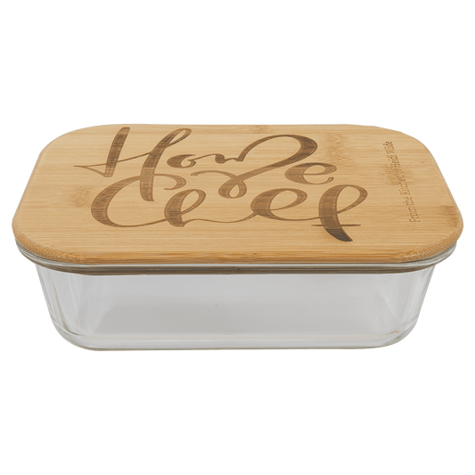 oz. Rectangle Glass Container with Bamboo Lid - 35