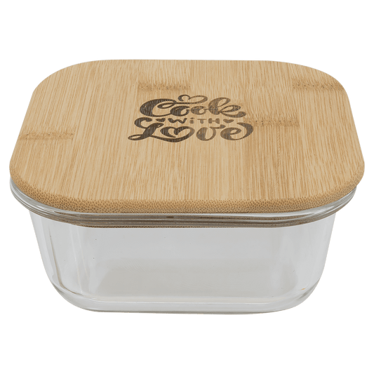 oz. Square Glass Container with Bamboo Lid - 18