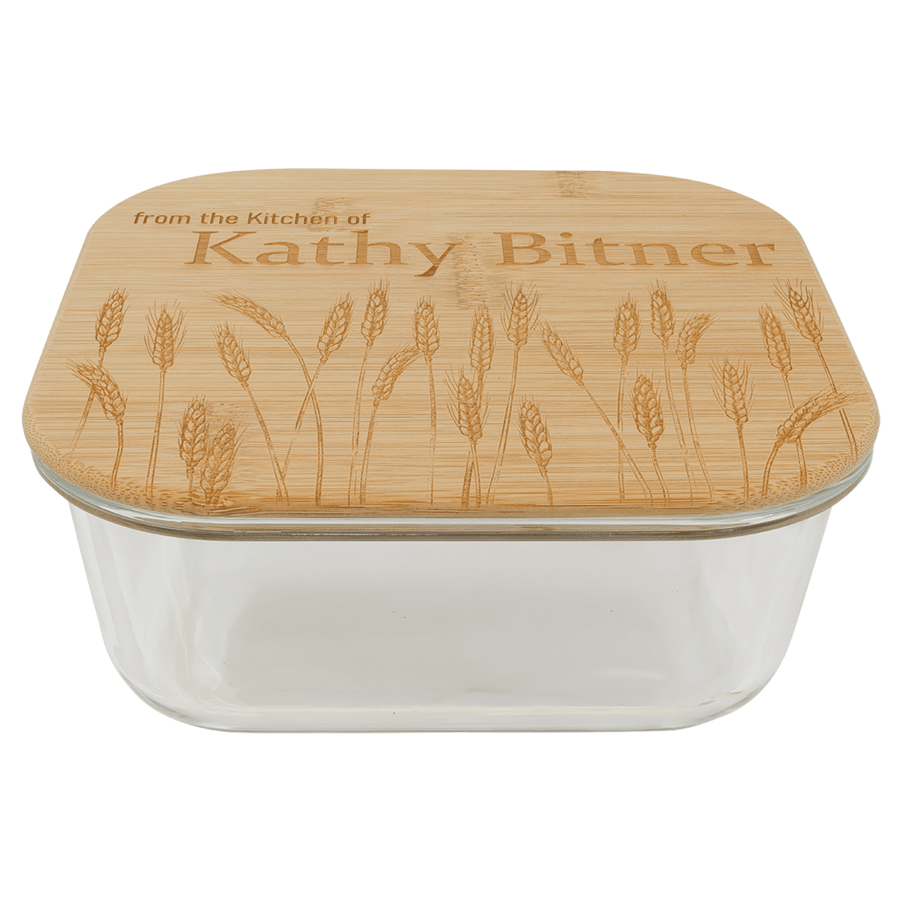 oz. Square Glass Container with Bamboo Lid - 37