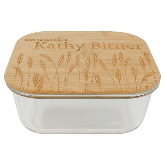 oz. Square Glass Container with Bamboo Lid - 37