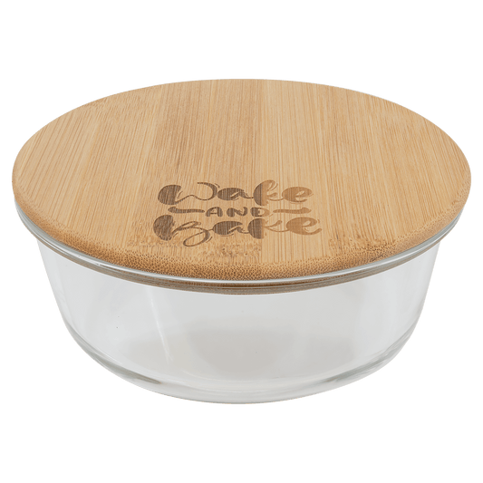 oz. Round Glass Container with Bamboo Lid - 32