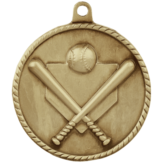 2" Antique Gold Baseball/Softball High Relief Medal
