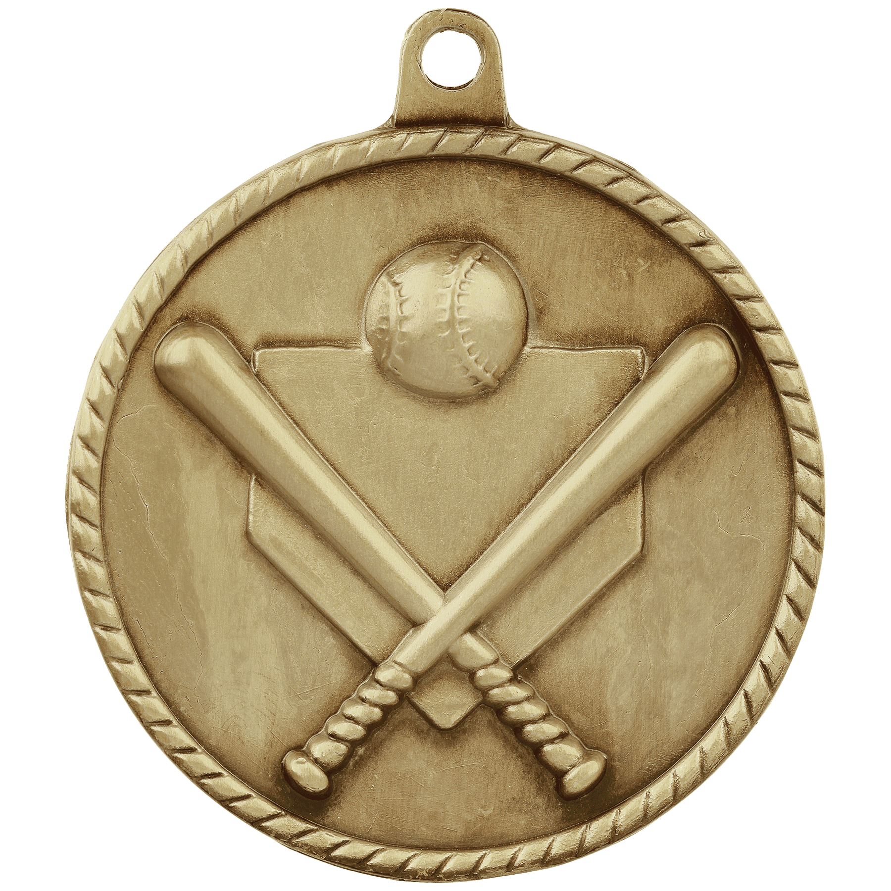 Antique Gold Baseball/Softball High Relief Medal - 2"