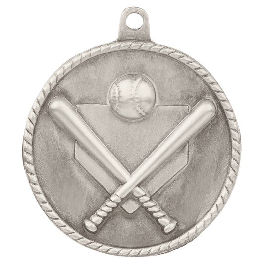 2" Antique Silver Baseball/Softball High Relief Medal