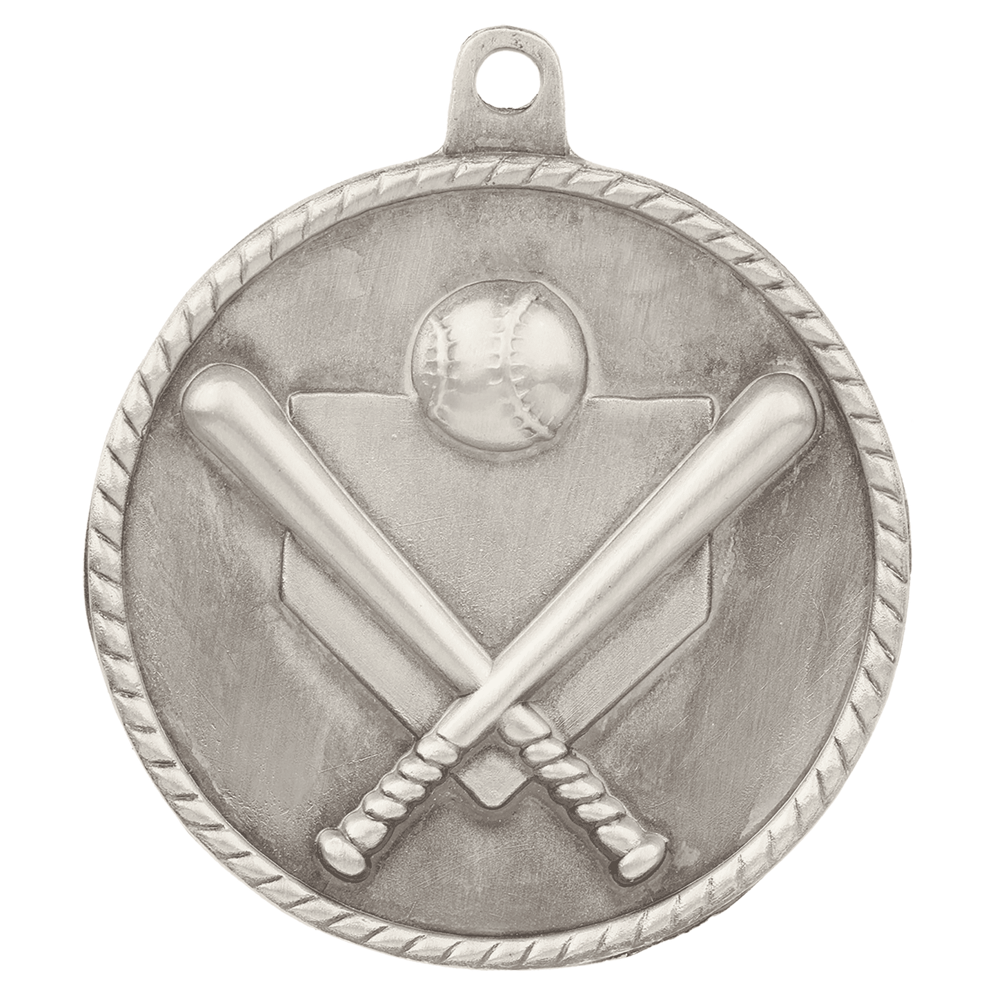 Antique Silver Baseball/Softball High Relief Medal - 2"