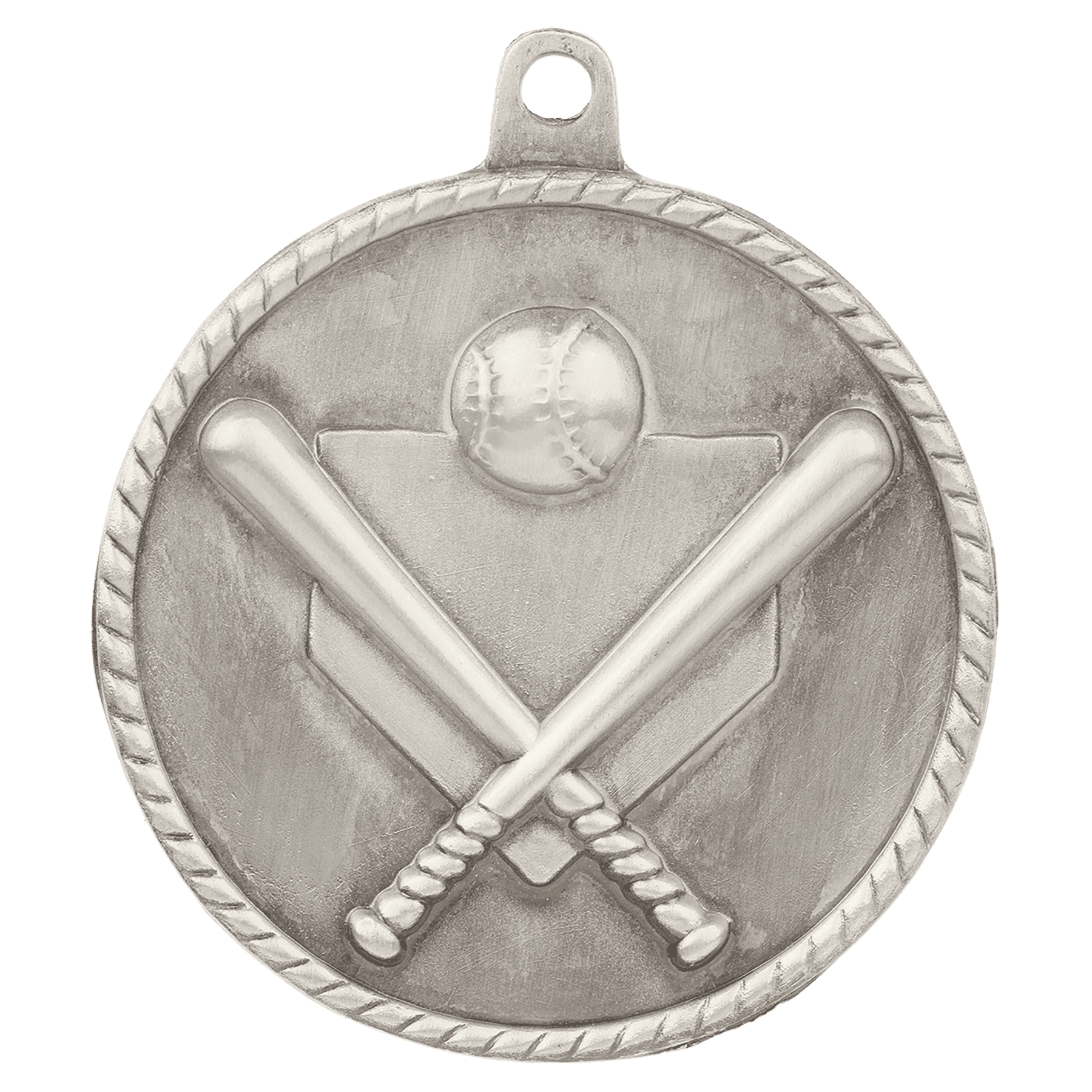 Antique Silver Baseball/Softball High Relief Medal - 2"