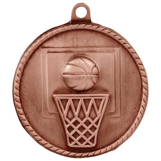 2" Antique Bronze Basketball High Relief Medal