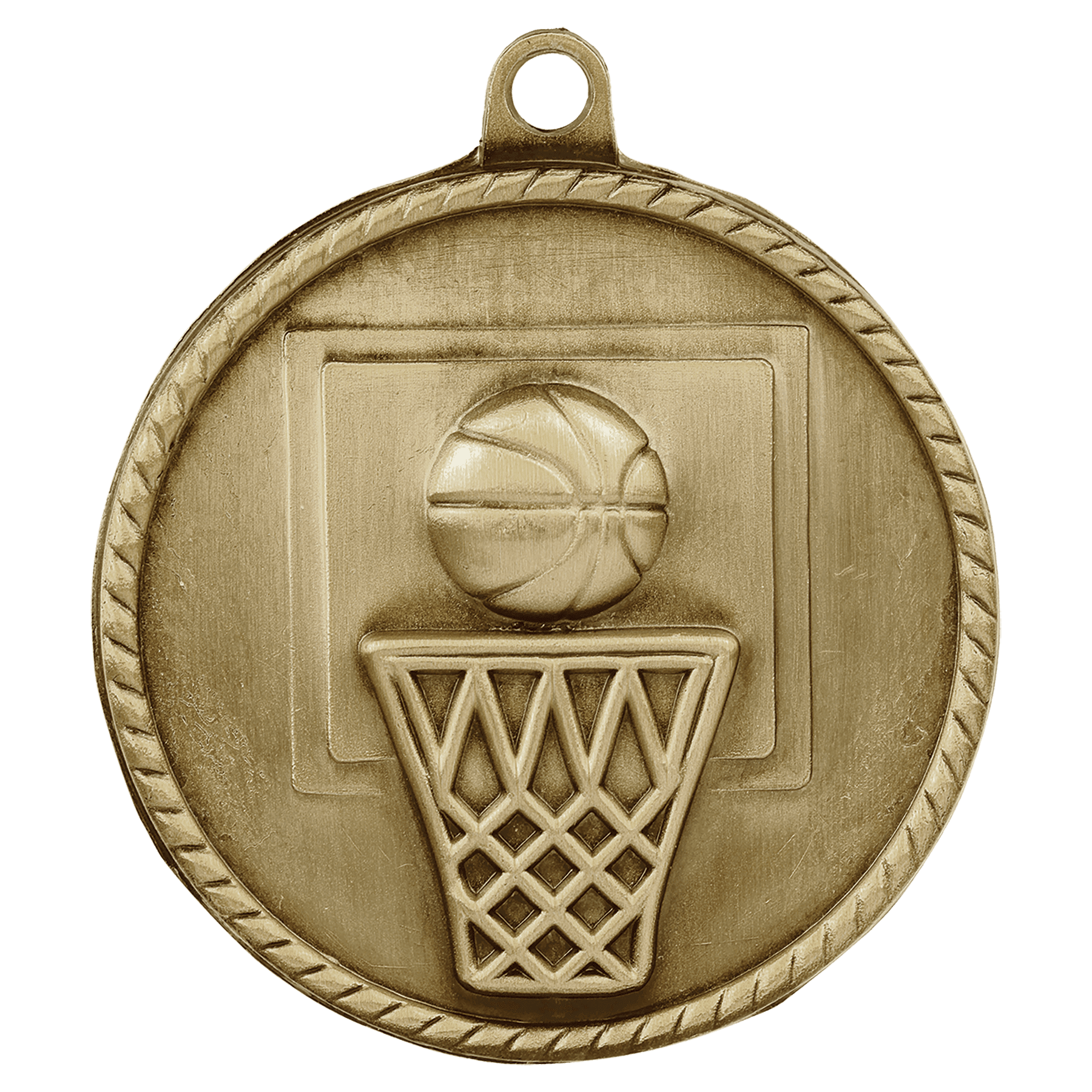Antique Gold Basketball High Relief Medal - 2"