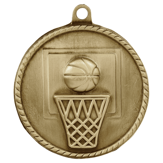 Antique Gold Basketball High Relief Medal - 2"