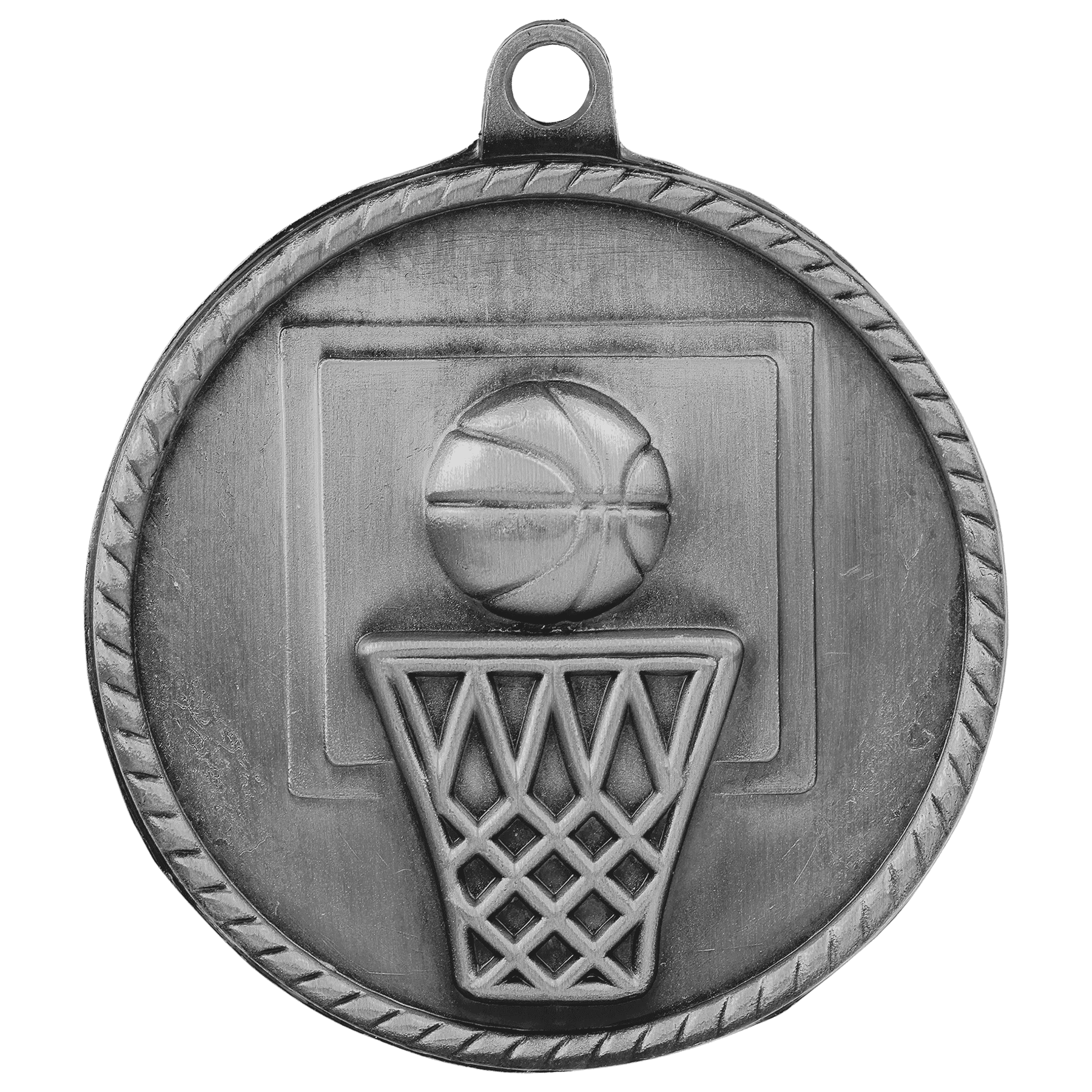 Antique Silver Basketball High Relief Medal - 2"