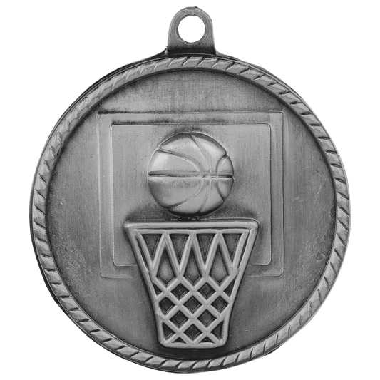 2" Antique Silver Basketball High Relief Medal