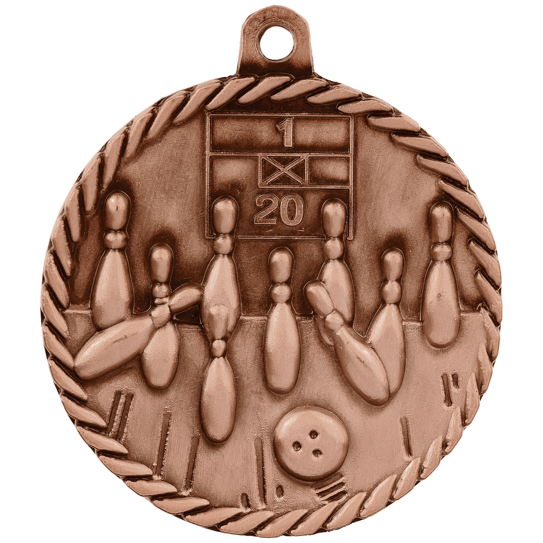 2" Antique Bronze Bowling High Relief Medal