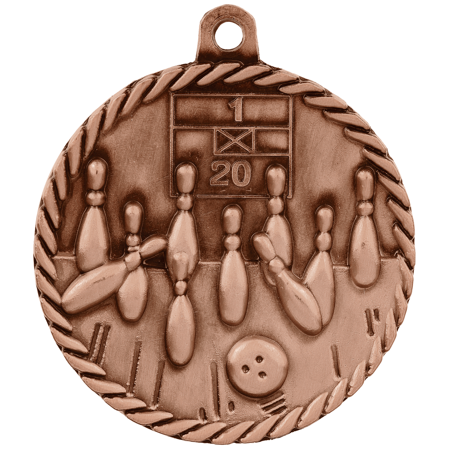 Antique Bronze Bowling High Relief Medal - 2"