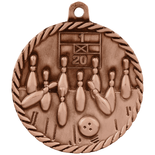 Antique Bronze Bowling High Relief Medal - 2"