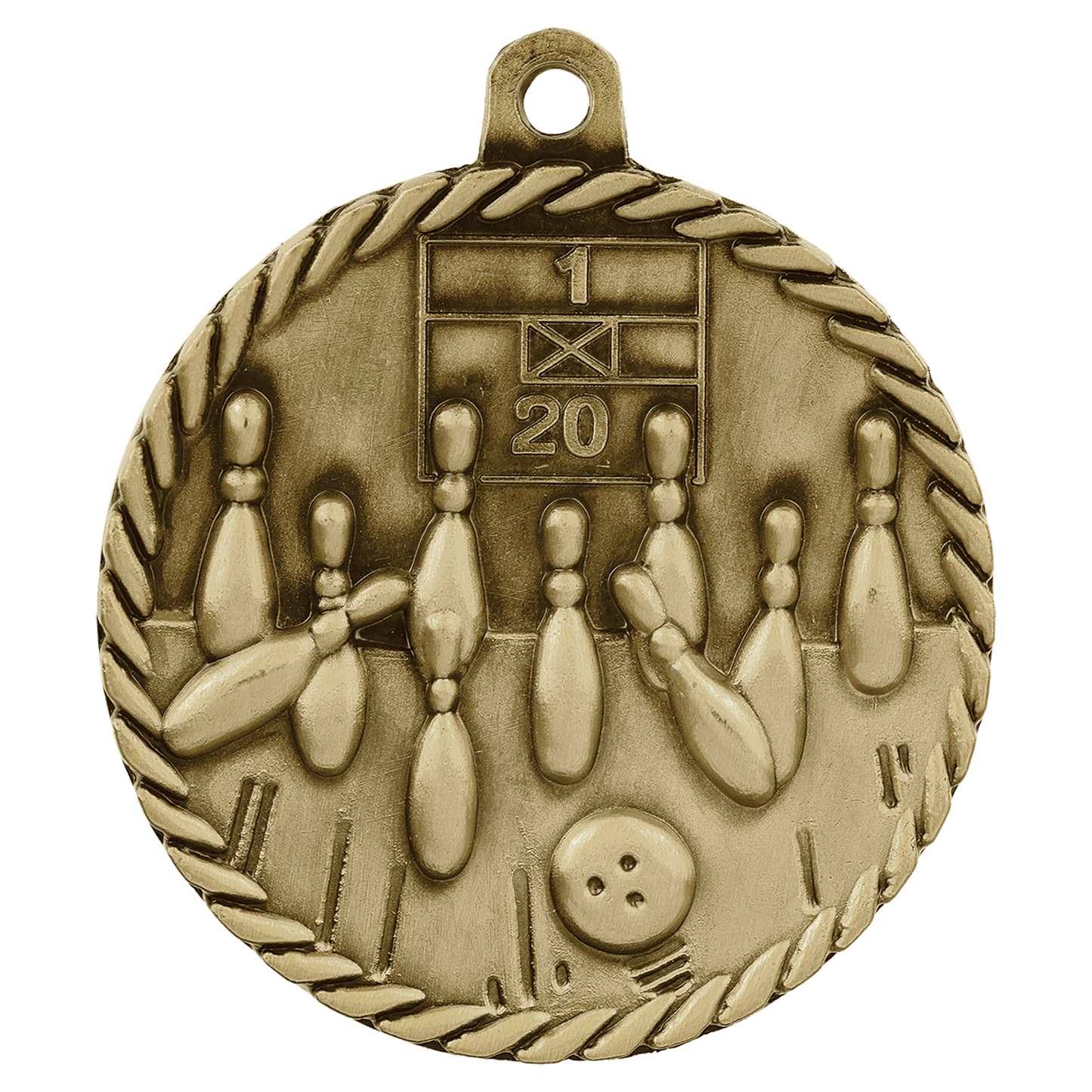 Antique Gold Bowling High Relief Medal - 2"