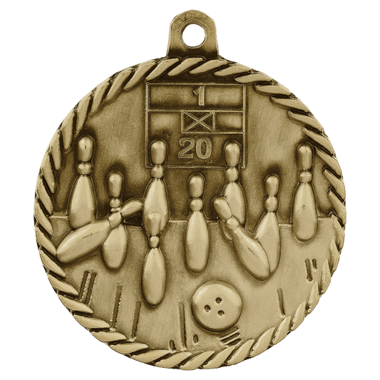 Antique Gold Bowling High Relief Medal - 2"