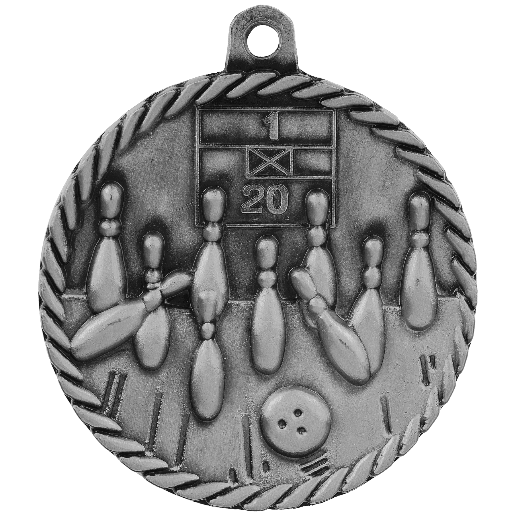 Antique Silver Bowling High Relief Medal - 2"