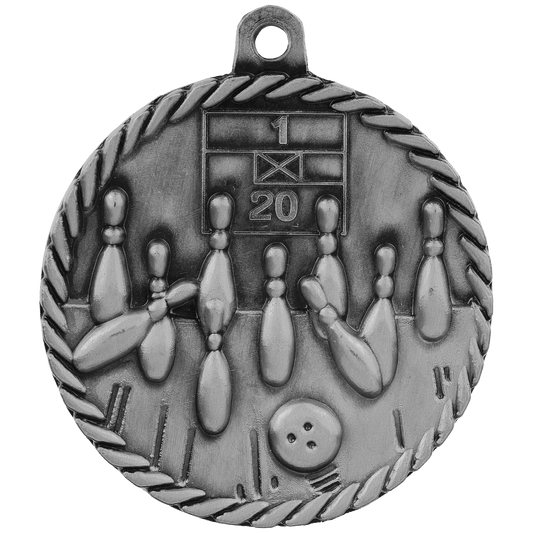 Antique Silver Bowling High Relief Medal - 2"