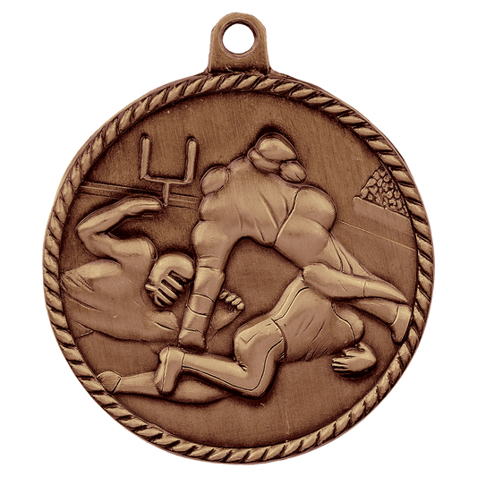 Antique Bronze Football High Relief Medal - 2"