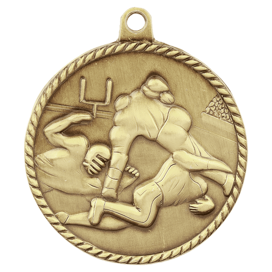 2" Antique Gold Football High Relief Medal