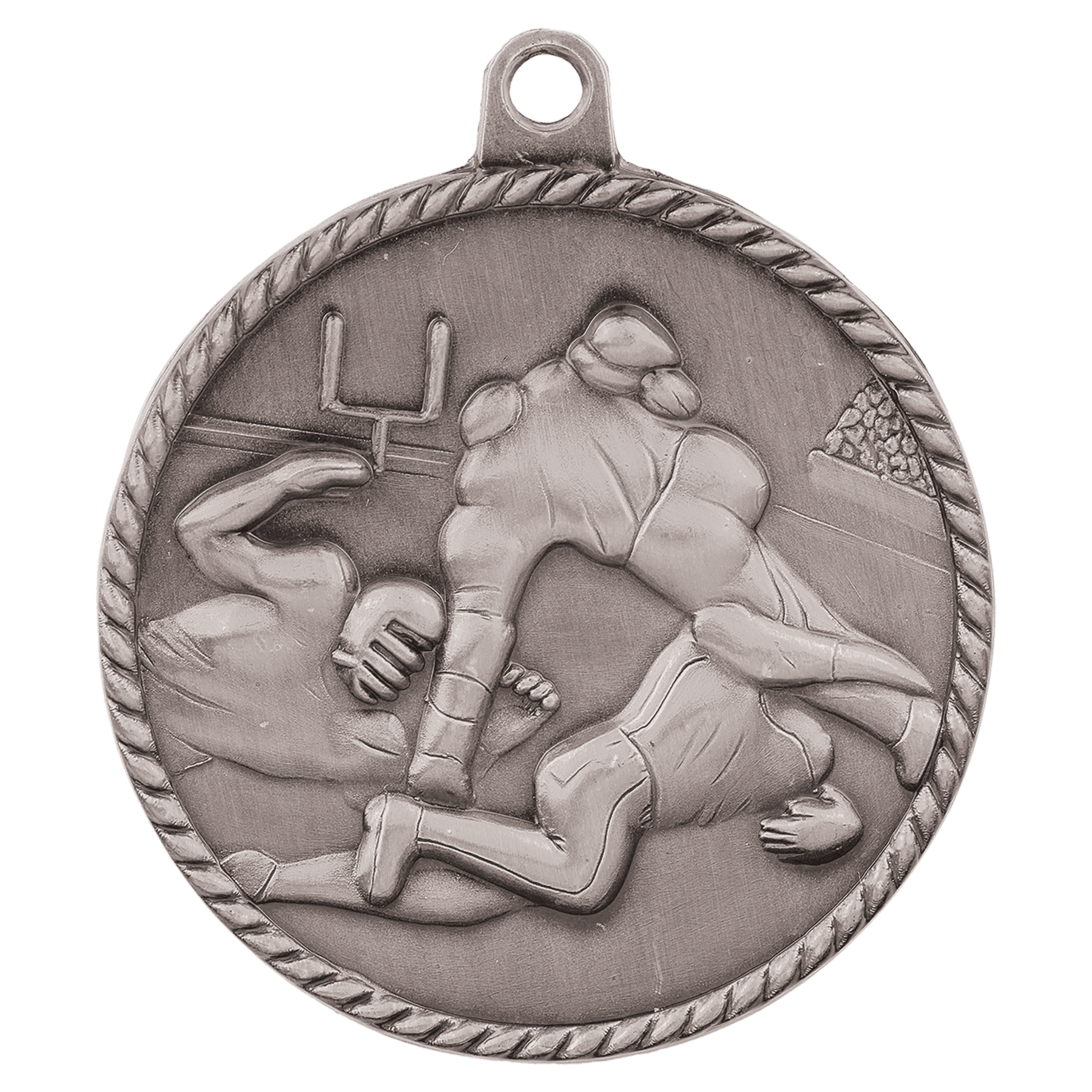 Antique Silver Football High Relief Medal - 2"