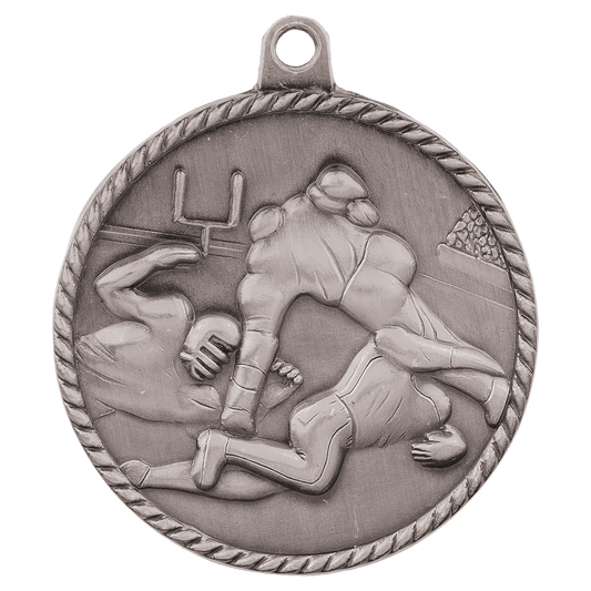 Antique Silver Football High Relief Medal - 2"