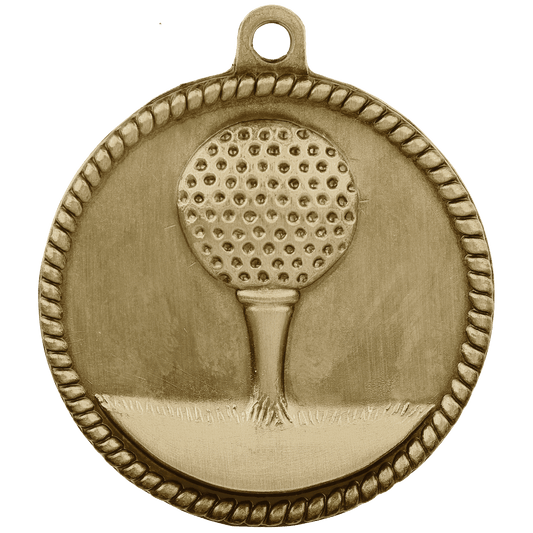 2" Antique Gold Golf High Relief Medal