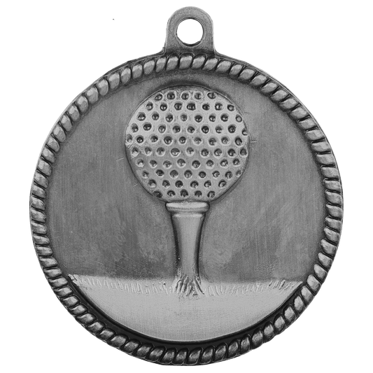 Antique Silver Golf High Relief Medal - 2"