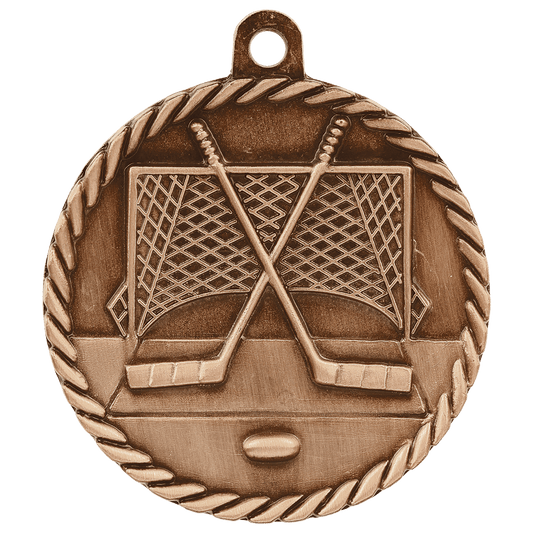 Antique Bronze Hockey High Relief Medal - 2"