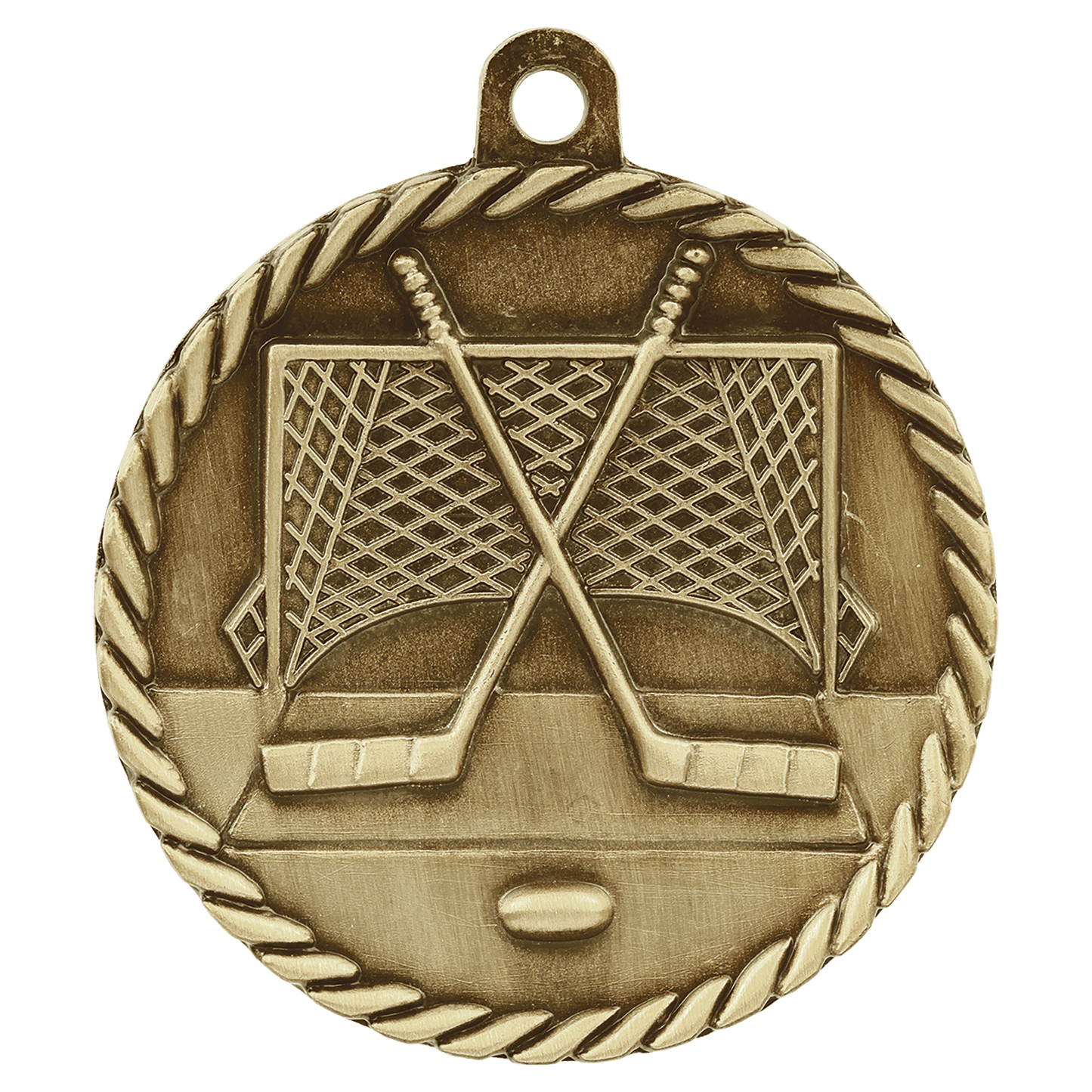 Antique Gold Hockey High Relief Medal - 2"