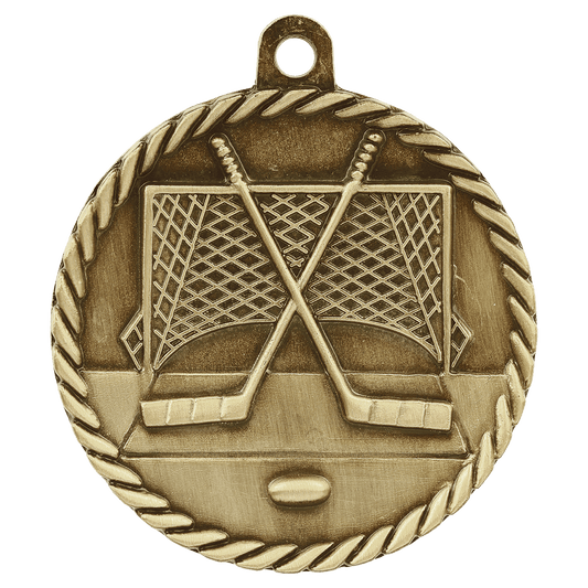 Antique Gold Hockey High Relief Medal - 2"