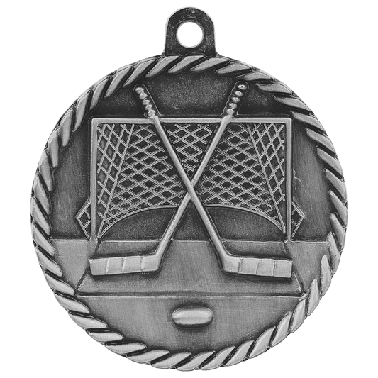 Antique Silver Hockey High Relief Medal - 2"