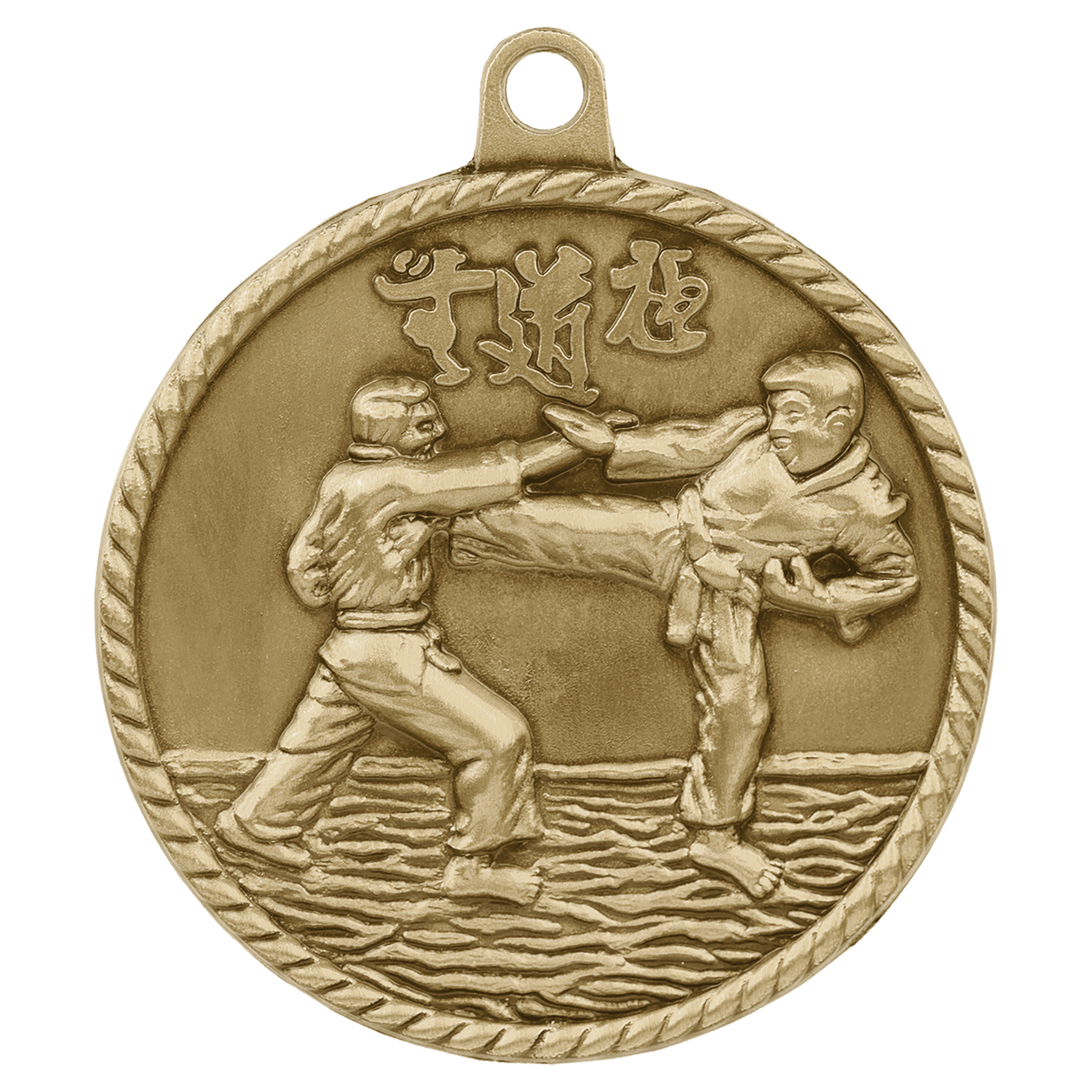 Antique Gold Martial Arts High Relief Medal - 2"