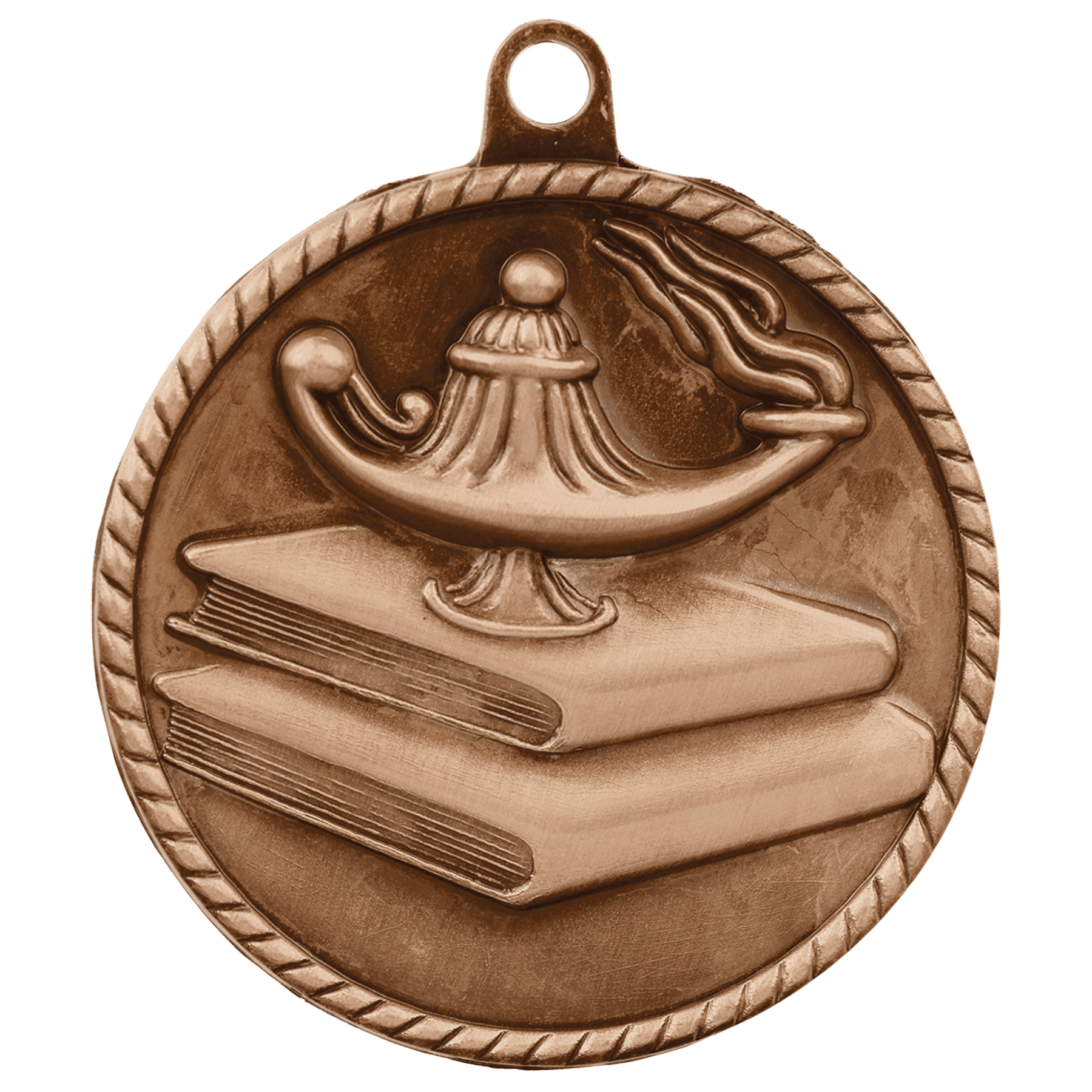 Antique Bronze Lamp of Knowledge High Relief Medal - 2"