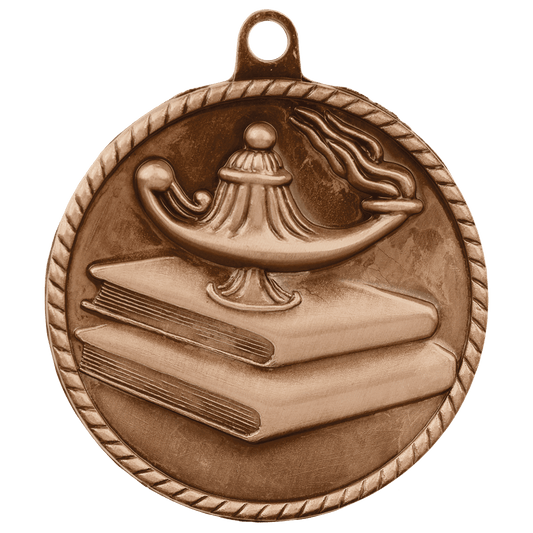 Antique Bronze Lamp of Knowledge High Relief Medal - 2"