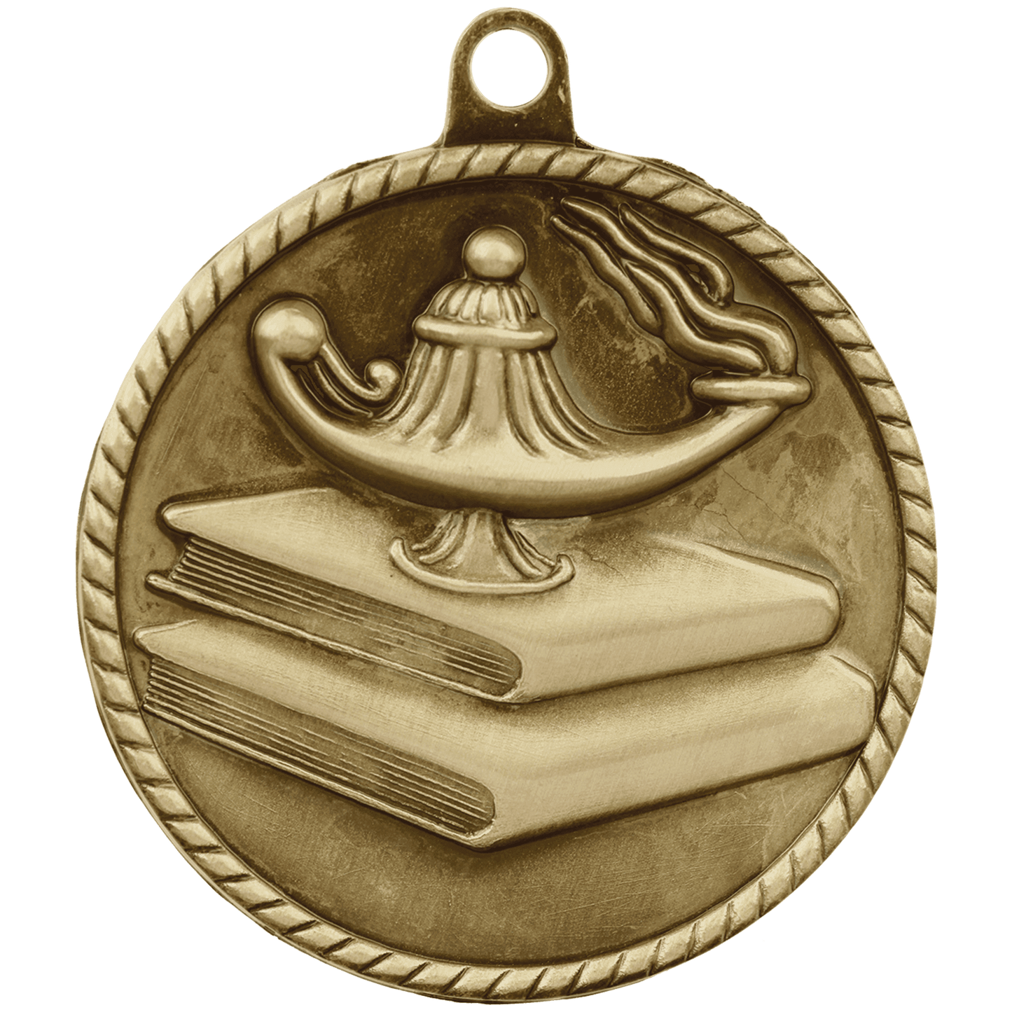 Antique Gold Lamp of Knowledge High Relief Medal - 2"