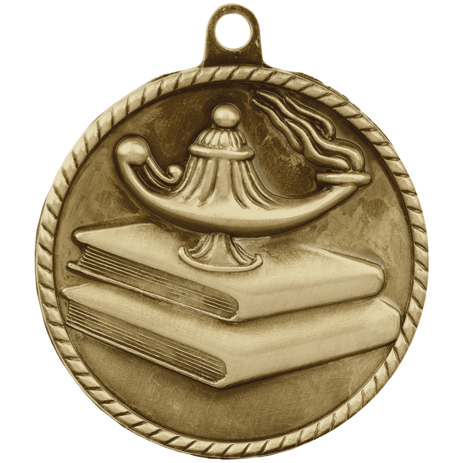 Antique Gold Lamp of Knowledge High Relief Medal - 2"